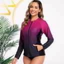 Halcurt Women's Full Zip Long Sleeve Rash Guard Swim Top with Pockets UPF50+ Quick Dry Swimsuit (L)
