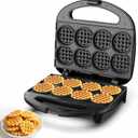 Mini Waffle Maker, Small Waffle Iron with Quick Heat-Up, Makes 8 x 2 Tiny Waffle Bites for Kids, Locking Buckle & Cool Touch Handle, Nonstick Plates, Perfect for Breakfast, Brunch, Desserts & Snacks (Black)
