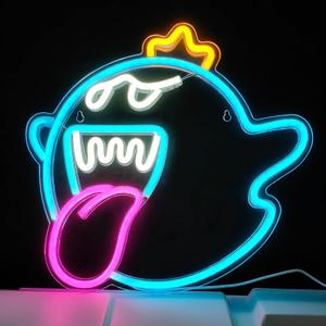 JOSEBRU Neon Sign King Boo The Ghost Face LED Neon Light Mario Lamp Acrylic Sign for Game Room Decor Gaming Light Accessory Gifts for Boy Room Decor (blue)