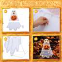 Retisee Lighted Halloween Ghost Dog Puppy with Pumpkin Outdoor Decoration Pre-lit 2D Tinsel Spooky Ghost Dog Halloween Lighted-up Party Courtyard Porch Garden Lawn Display Decor, Not Include Battery