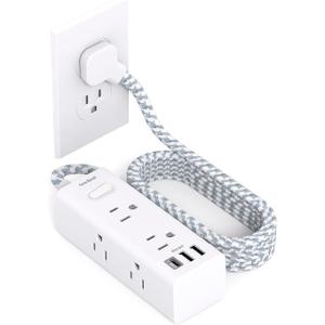 Power Strip Surge Protector - One Beat 6 Widely Outlets with 3 USB Ports(1 USB C), Flat Plug Extension Cord, Multi Plug Wall Outlet Extender, Small Power Strip for Home Office Travel College Dorm Room (5FT)