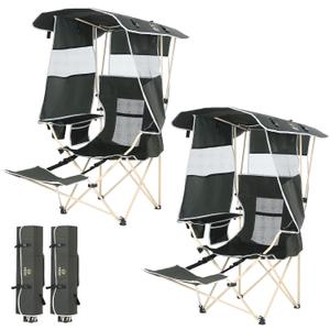 Nice C Chair with Canopy, Umbrella Chairs, Chair with Shades, Sports Chairs, w/Removable Footrest, Cooler Bag, Cup Holder for Camping, Fishing, Sports, Beach (2-P Green), 2-Pack Green w/Footrest