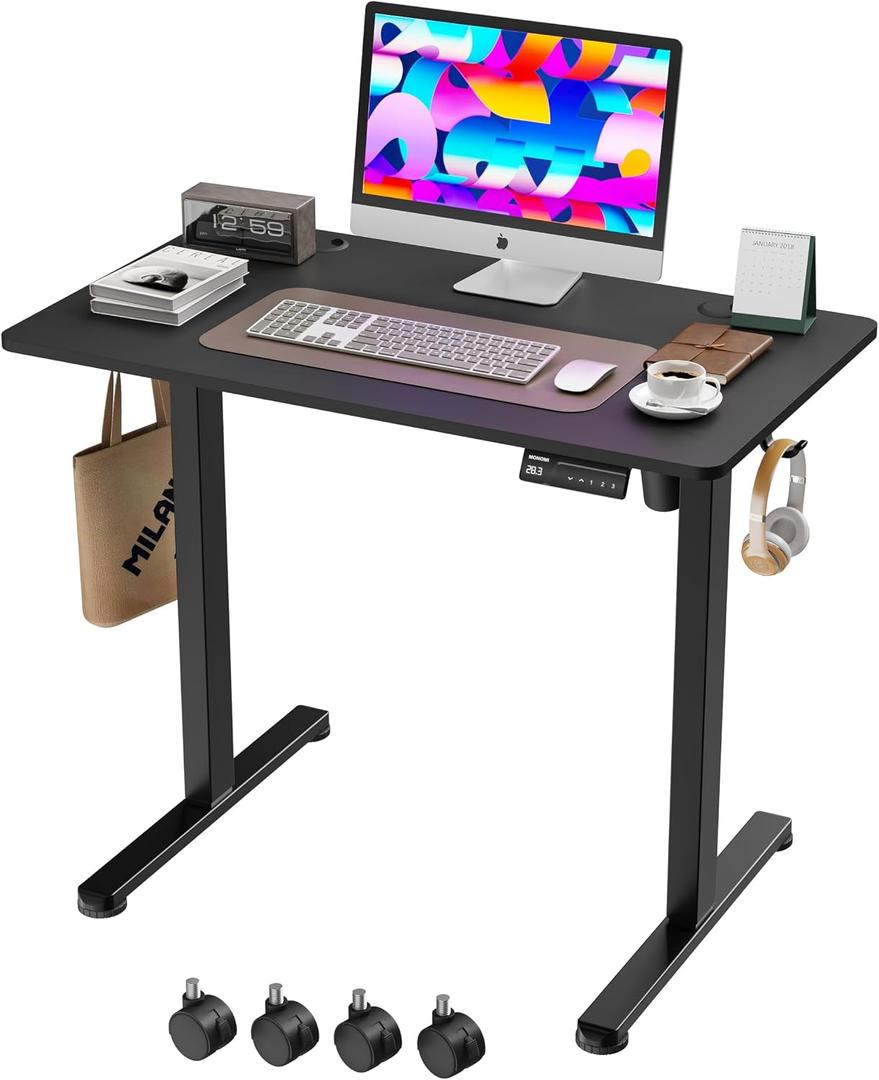 Monomi 35"x20" Small Electric Standing Desk,Whole Piece Desktop,Black
