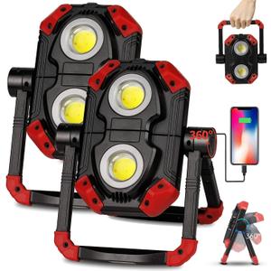 YZONI 2 Pack LED Work Light Rechargeable, 2 COB 2500LM Folding Portable Flood Light with Magnetic Base and 360 Rotation Stand, Spotlights for Camping Car Repairing Emergency Job Site Lighting