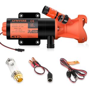 RV Macerator Pump 12V,Portable Macerator Waste Pump,12GPM Suction 3.2 feet Lift 10 feet with Garden Hose Discharge Port,Quick Release Sewage Pump with Fresh Water Rinse and Manual Crushing Function.