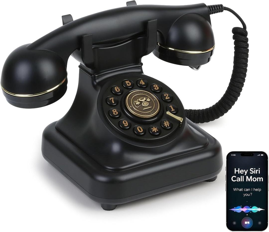 Sangyn Bluetooth Retro Landline Phone with Voice Assistant, Compatible with Android & iOS, Wireless Physical Home Telephone with Speakerphone & Volume Control, Black