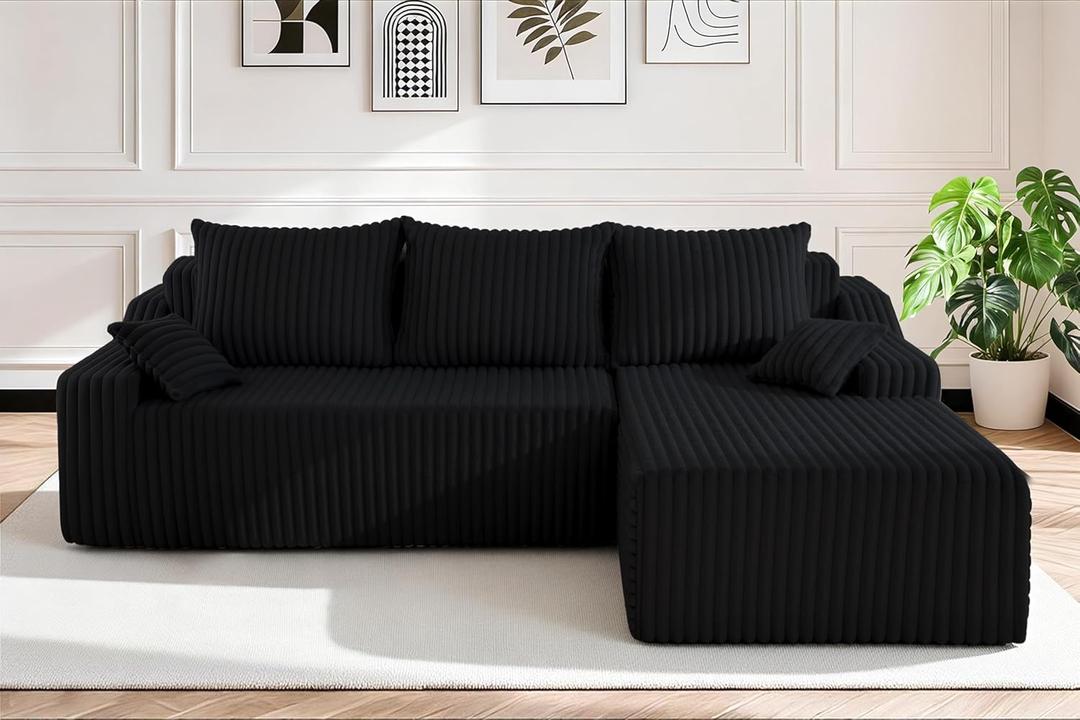 HABUTWAY 94'' Cloud Sectional Couch, Boneless Sofa with Deep Seat, Modular Comfy L-Shape Couch with Chaise for Living Room Bedroom, No Assembly Required(Black,Right Facing Chaise)