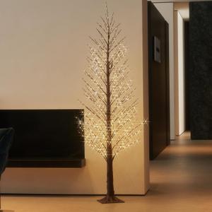 LITBLOOM Lighted Alpine Tree 6FT 810 LED Fairy Lights, Brown Twig Tree with Lights Plug in for Indoor Outdoor Home Thanksgiving Christmas Decorations