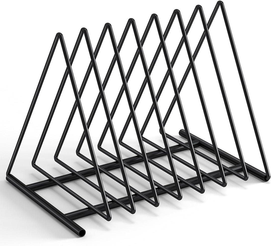 Triangle Desk File Organizer, 7 Slots Metal File Sorter Magazine Holder Document Rack,Desktop Bookshelf Organizer for Office Home School,Black (1-Set)