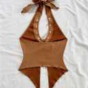 MakeMeChic Women's Halter Tops Cowboy Chic Studded Suede Tie Backless Fall Crop Tops (L)