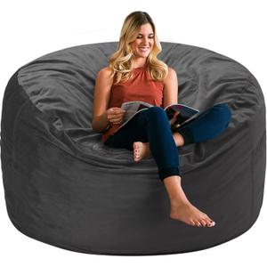 HABUTWAY Bean Bag Chair 3Ft Luxurious Velvet Ultra Soft Fur with High Rebound Memory Foam Bean Bag Chairs for Adults Plush Lazy Sofa with Fluffy Sponge 3' (Grey)