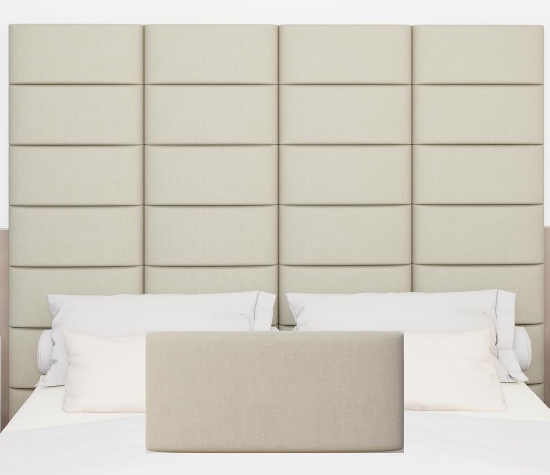 Peel and Stick Upholstered Headboard for Queen Size, 3D Anti-Collision Soundproof Wall Panels, Self-Adhesive Decor Panels, Tufted Wall Mounted Headboard, Beige(9 Panels, 10" x 24")