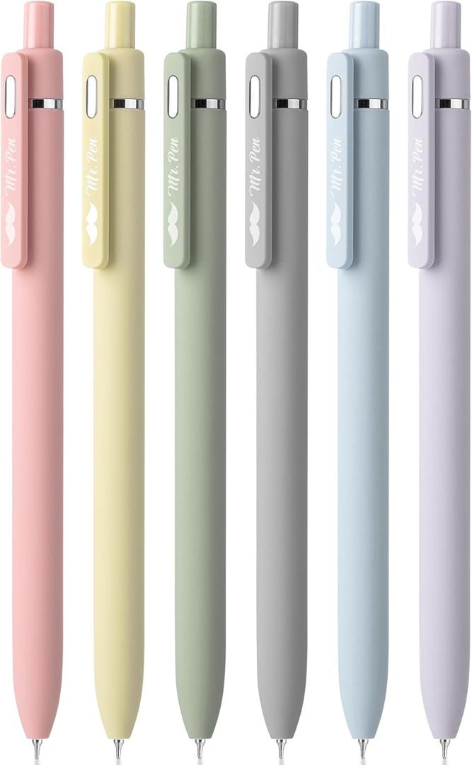 Mr. Pen- Retractable Gel Pens for Journaling, 6 Pack, 0.5 mm Black Ink, Morandi Barrels, Smooth Writing Aesthetic Pens for Women