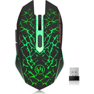 VEGCOO C12 Wireless Gaming Mouse,Rechargeable Mice Silent Click Cordless Mouse with 6 Buttons PC Gaming Mice Advanced Technology with 2.4GHZ Up to 2400DPI for PC Laptop (Green)