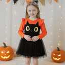Noubeau Toddler Baby Girl Halloween Outfits Long Sleeve Ruffle Fall Winter Dress Layers Tulle Skirt Set Halloween Dresses (Black)