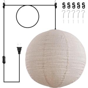 Plug in Hanging Lamp Lantern Linen Pendant Light 23.6in Off White
Oversized Japanese Japandi Wabi Sabi Lantern Hanging Lamp Chandelier for Living Dining Room Bedroom Rented Apartment 1 Pack