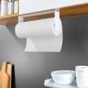 YIGII Adhesive Paper Towel Holder Under Cabinet - Stainless Steel Paper Towel Rack Stick on Wall Mount for Kitchen, White