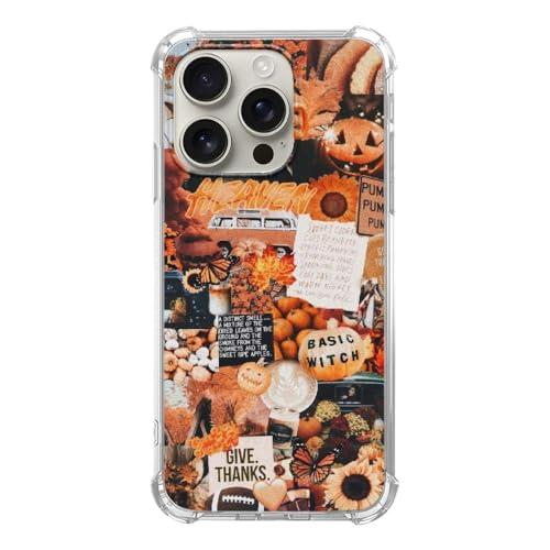 Mofreore Autumn Collage Pumpkin Witch Halloween Case for iPhone 16 Pro Max, Retro Aesthetic TPU Bumper Cover