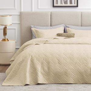 Love's cabin Quilts for Queen Bed Camel Bedspreads Bedding Set - Summer Lightweight Bedspread Comforter - Wave Pattern Bedding Coverlet for All Season - 3 Pieces (1 Quilt, 2 Pillow Shams)