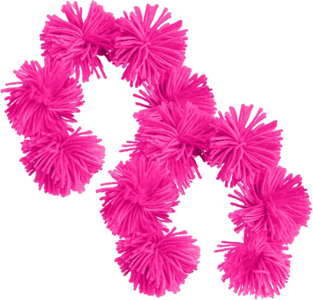 2 x Fluffy Pom Pom Headbands  Fuzzy Yarn Hair Accessories for Halloween, Cosplay, and Dress-Up Parties (Pink 2pcs)