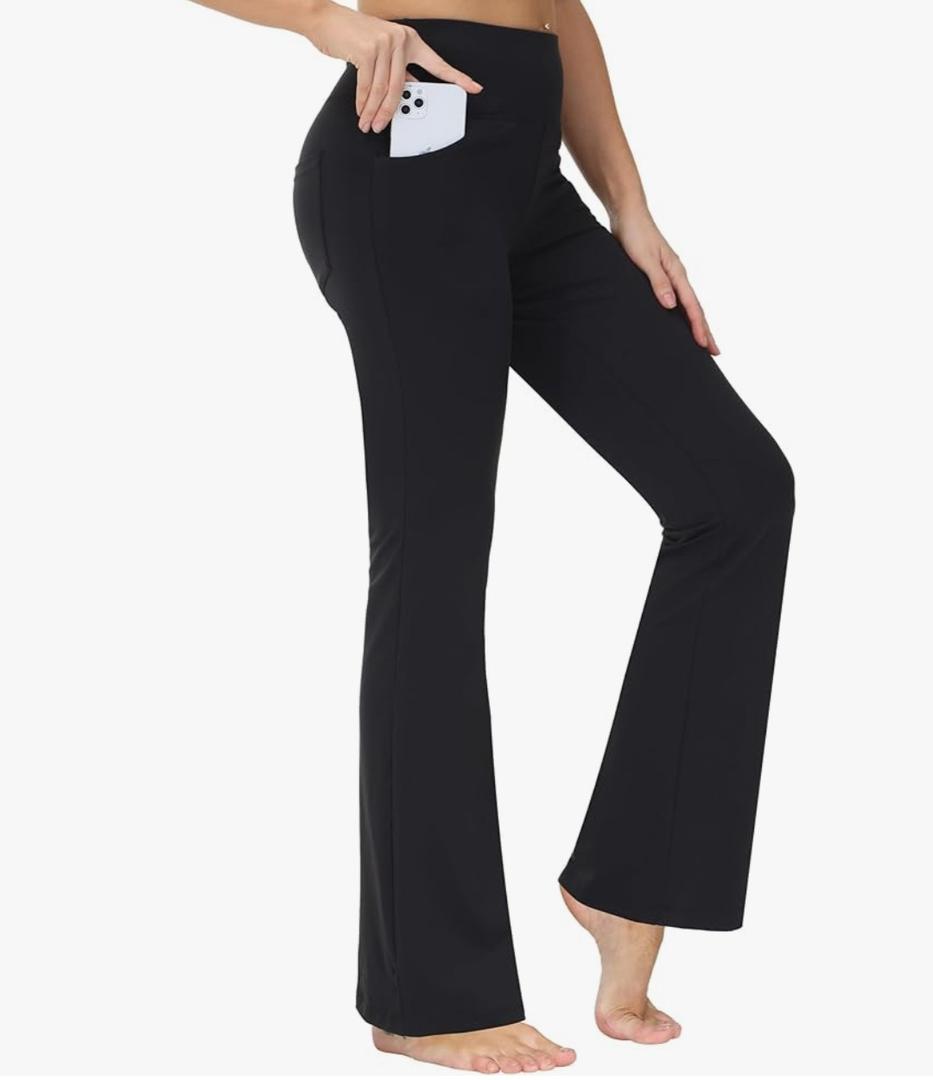 nuveti 29"/31"/33"/35"/37'' High Waist Workout Bootleg Yoga Pants Tummy Control 4 Pocket Workout Yoga Pants Flare Leggings