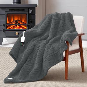 MAXEVE Heated Blanket Electric Throw 50"x60" Soft Double Sided Sherpa Heating Blanket with 8 Fast Heating Levels & 1-8H Auto-Off, Over-Heat Protection, Machine Washable, ETL Certification, Grey