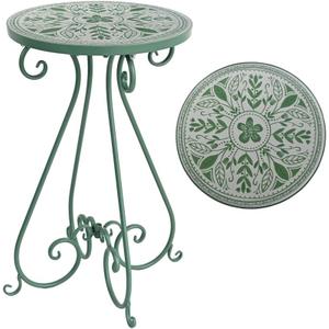 Vintage Outdoor Side Table Round Mosaic Ceramic Tile Top 14" Diameter Metal Plant Stand for Flower Pots Vase Garden Home Porch Pool Indoor Decor Weather Resistant Outside Patio Accent End Furniture, 14" diameter x 22.44" H