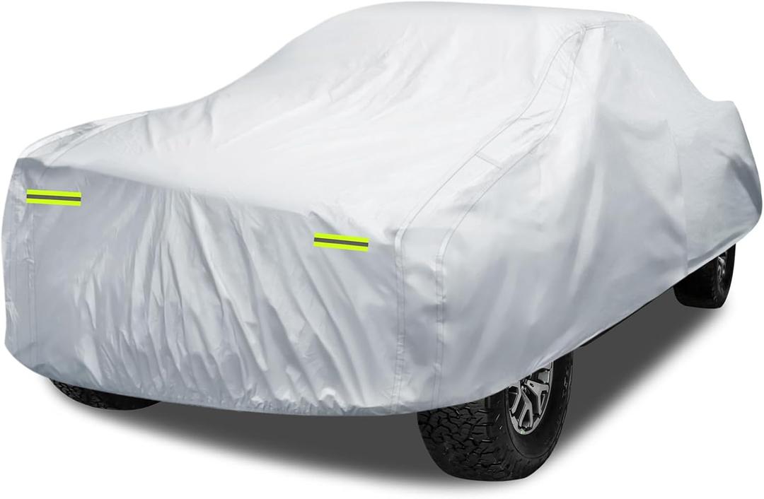 Truck Cover Waterproof All Weather, 6 Layers Pickup Cover Fit for Ford F150, Chevrolet Silverado, Gmc Sierra, Ram 1500, Tundra (T3 Fit Truck Length Up to 240 inch), Silver