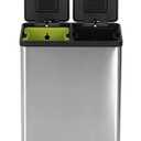 SIMPLI-MAGIC 60 Liter / 16 Gallon Rectangular Hands-Free Dual Compartment Recycling Kitchen Step Trash Can with Soft-Close Lid, Brushed Stainless Steel