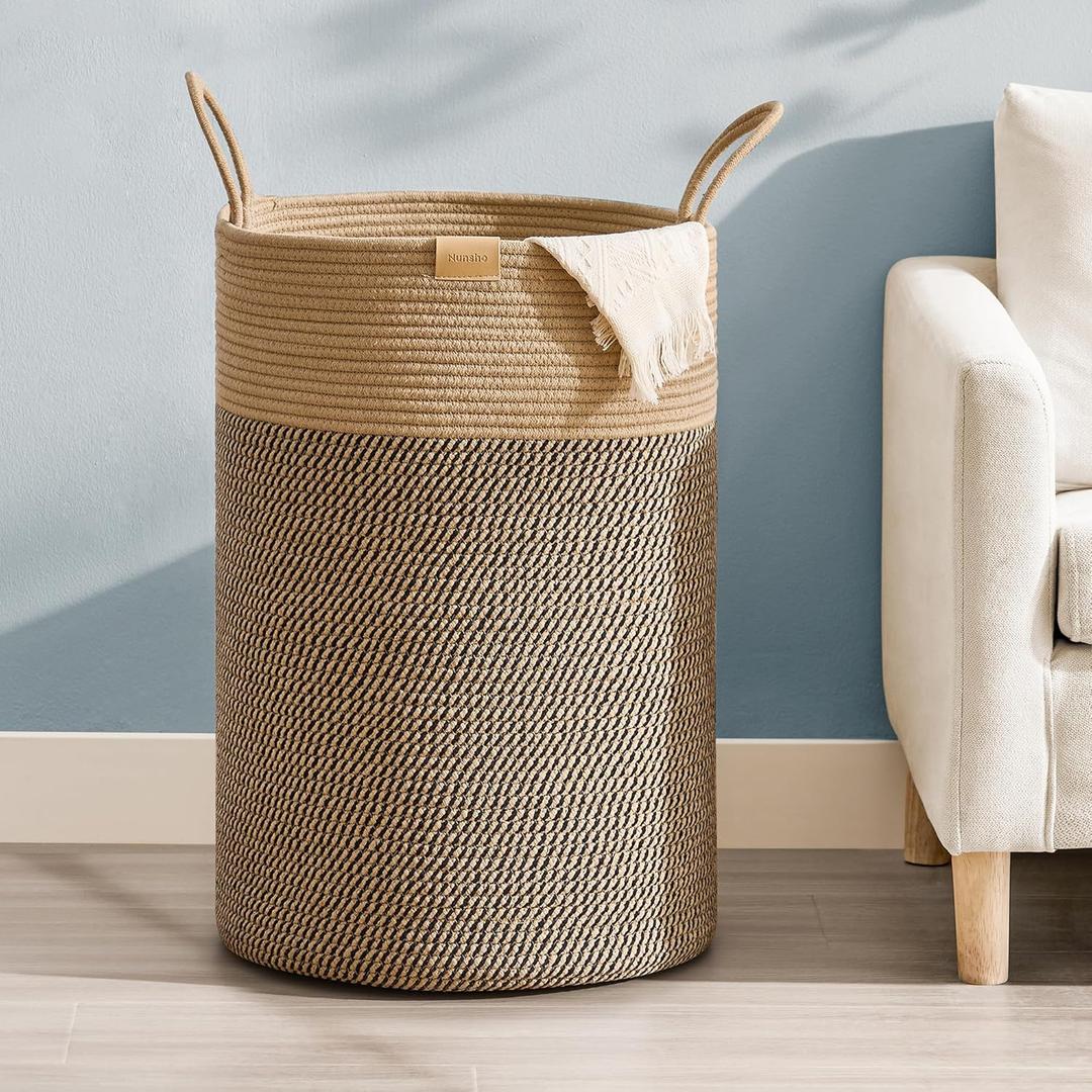 Laundry Hamper 75L,Large Laundry Basket for Clothes,Decorative Storage Basket for Blankets,Cotton Rope Woven basket for bedroom,Dark Brown (75L/19.8Gal)
