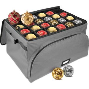 HOLDN STORAGE Premium Christmas Ornament Storage Box  Holds up to 72 4 Ornaments, Durable 600D Fabric, Adjustable Dividers, 3 Removable Trays  Metal Frame  Gray