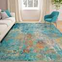 RELEANY Washable Area Rugs 180"x112" Non-Slip Modern Abstract Soft for Living Room Entryway Bedroom Nursery, Print Pattern, Teal Blue Green Orange Rust Red Coloreful