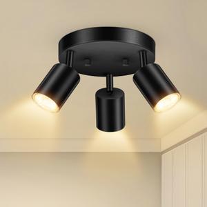 3 Light Track Lighting Kit, LED Ceiling Lamp Fixture Round Ceiling Spot Lighting for Kitchen, Living Room, Bedroom, Bulb Not Included