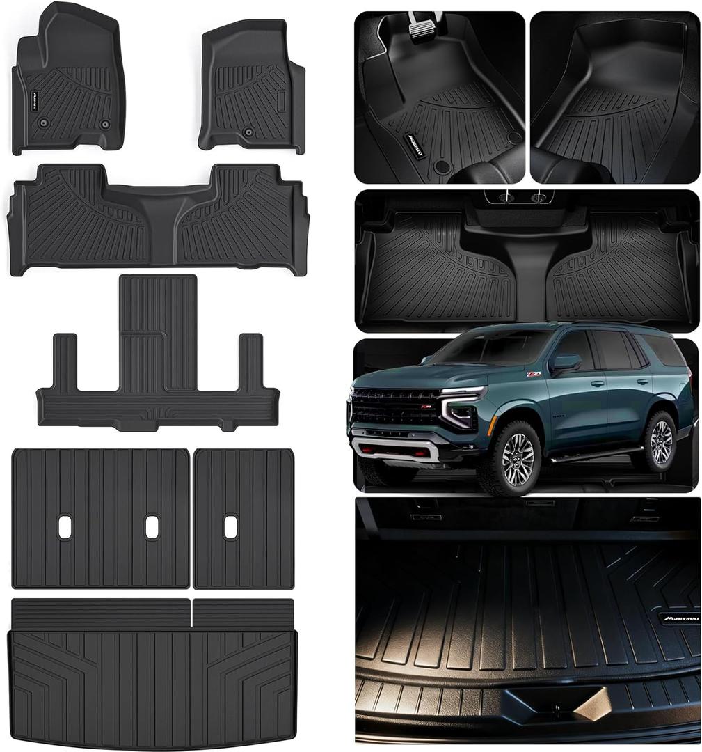 Floor Mats for 2021-2025 2026 Chevrolet Chevy Tahoe 7 Seats (2 Row Seat)/GMC Yukon (Not for XL) & Cargo Mat & Backrest Mat,TPE All Weather Protection Car Full Set mats Accessories