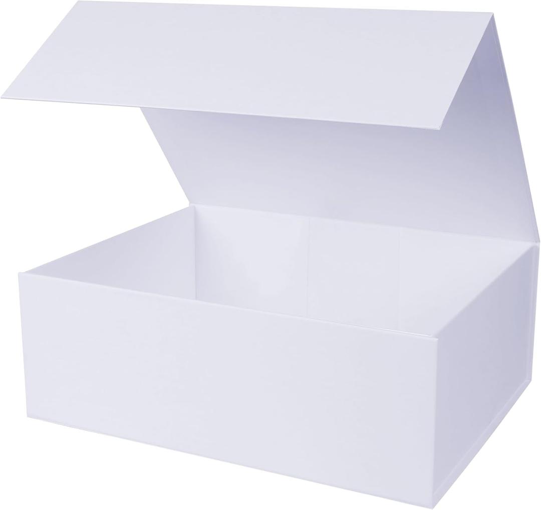 Aimyoo White Collapsible Gift Box with Magnetic Closure Lids 13.8x9x4.3 in, Large Bridesmaid Groomsman Proposal Boxes, Rectangle Present Box for Graduation Birthday Storage 1 Pack