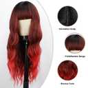 BOGSEA Red Wigs with Bangs Long Wavy Red Wig for Women Ombre Red Wigs with Bangs Synthetic Heat Resistant Fiber Wigs for Daily 26 Inch