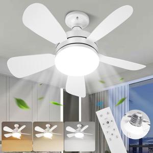 Socket Fan Light with Remote, 2000 Lumens E26/E27 Socket Ceiling Fan with Light, 3 Fan Speeds, 2H/4H Timer, 3 Color 3000K-6000K Dimmable 2 in 1 Fan Light for Bedroom, Living Room, Kitchen, Home