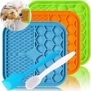 Dog Lick Mat, 3 Pcs Lick Mat for Dogs with Suction Cups for Anxiety, Peanut Butter Dog Licking Mat Slow Feeder Dispensing Treater Lick Pad for Dogs Cats Bathing Grooming