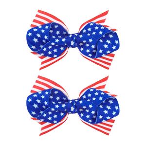 YanJie 4'' 4th of July Bow 2pcs Hair Clips American Flag Hairgrips Girls Patriotic Barrette Red Blue Hair Clips Independence Day Hair Accessories