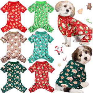 6 Pcs Christmas Dog Pajamas Santa Claus Snowman Gingerbread Man Christmas Pajamas for Dog Cute Warm Xmas Puppy Clothes Pet PJS Clothes for Winter Holiday Outfit Costume(Large)