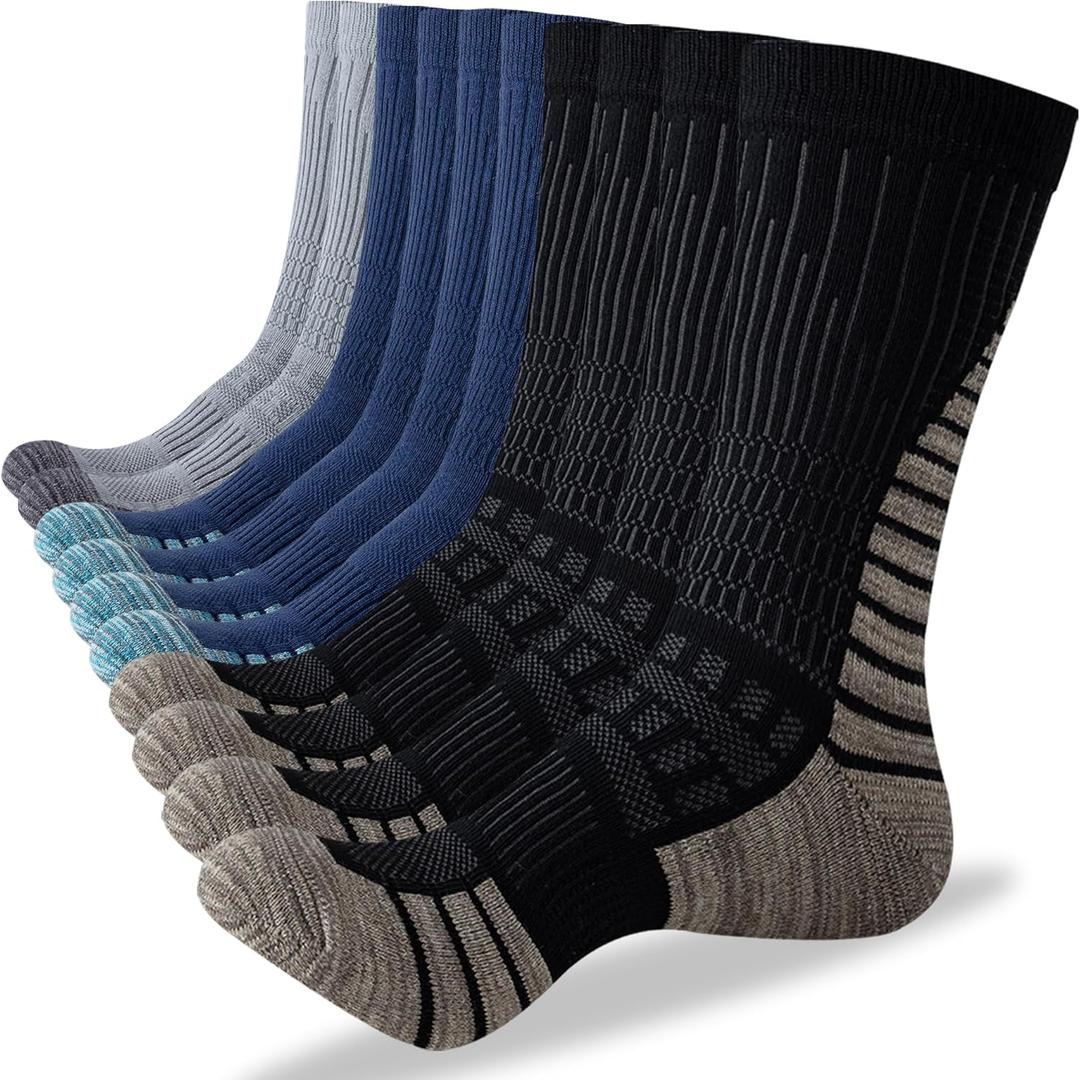 DarkCom Men and Women Crew Socks for Work, Hiking, Running and Athletic Sports, 5 Pairs Cushioned Support Boot Socks (10-13, 2 Black+2 Navy+1 Grey)