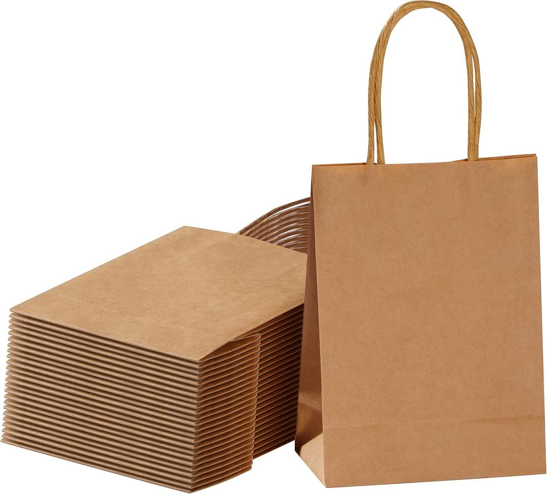 SUNCOLOR 25 Pieces 6" Mini Goodie Bags Brown Small Gift Bags with Handle for Party Favor Bags (Brown)