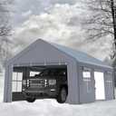 Carport 13'x20' Heavy Duty, Portable Garage with 3 Roll-Up Doors & 5 Windows, All Season Waterproof Car Canopy Outdoor Storage Shed for Pickup Truck Boat, Gray