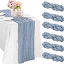 6 Pieces Dusty Blue 10FT Cheesecloth Table Runner Boho Gauze Fabric Table Runner Rustic Sheer Runner for Wedding Birthday Baby Shower Party Boho Table DecorationDusty Blue (35" x 120"-6 Pack)
