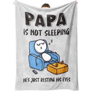 Funny Papa Gifts, Papa is Not Sleeping Blanket Gift from Grandkids Daughter Son, Birthday for Papas Dad Grandpa, Flannel Throw for Couch and Naps, 60 x 50