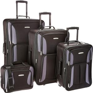 Rockland Fashion Softside 4 Piece Luggage Set, Expandable, (14" Tote/19"/24"/28"), Black Gray