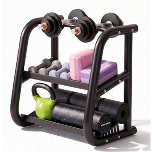 3-Tier Dumbbell Rack, Weight Rack for Dumbbells, Home Gym Storage for Dumbbells Kettlebells Yoga Mat and Balls, All in One Workout Storage, Powder Coated Finish Steel