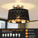 Modern Ceiling Light Fixture, 10 Inch Semi Flush Mount Lamp with Black Cut-Out Linen Shade, E26 Base, Gold for Kitchen Bedroom Hallway Closet Entryway Room Small Spaces