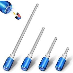 BLACKROBOT 4-Piece Drill Bit Extension Set, Magnetic Quick Change Impact Bit Holder in 2.5", 4", 6", 12" Sizes, for 1/4" Hex Drives, CR-V Steel, Ideal for Screwdriver Bits, Nuts, Drills