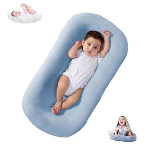 Lucakuins Baby Lounger, Bionic Design Baby Lounger for Newborn 0-24 Months, Soft Organic Cotton Breathable Lounger for Infants (Blue Newborn Lounger)